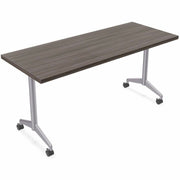 Special-T ZIA Series Training Tables, Rectangle, 24" x 60", Gray Driftwood, High Pressure Laminate, Powder Coated T-shaped Base, Cast Aluminum/Steel, Foldable, Flip-top, 6 Tables per Bundle