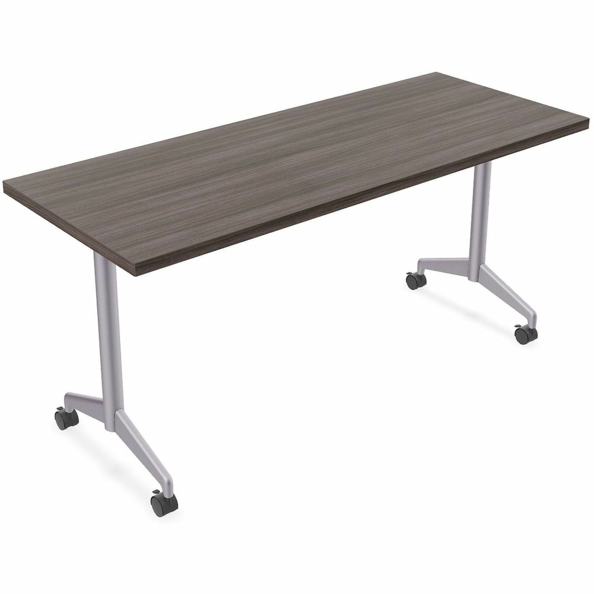 Special-T ZIA Series Training Tables, Rectangle, 24" x 60", Gray Driftwood, High Pressure Laminate, Powder Coated T-shaped Base, Cast Aluminum/Steel, Foldable, Flip-top, 6 Tables per Bundle