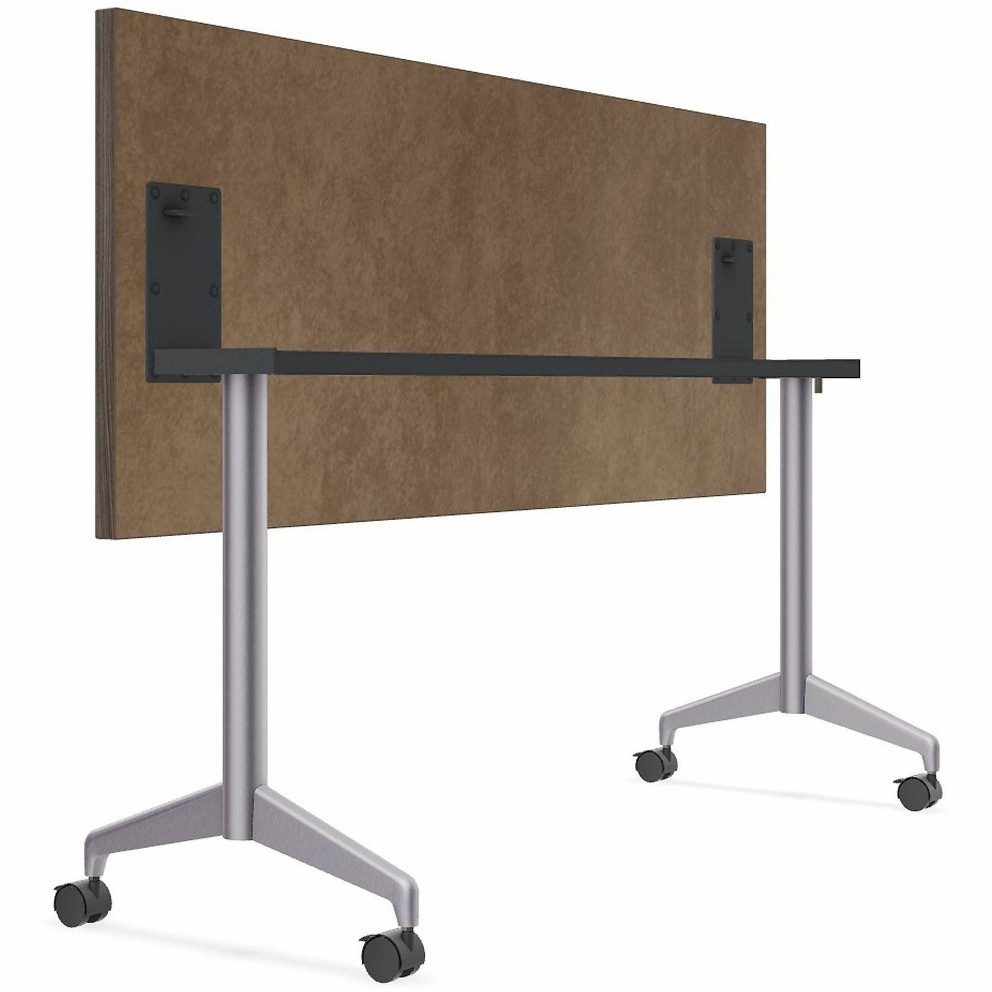 Special-T ZIA Series Training Tables, Rectangle, 24" x 60", Gray Driftwood, High Pressure Laminate, Powder Coated T-shaped Base, Cast Aluminum/Steel, Foldable, Flip-top, 6 Tables per Bundle