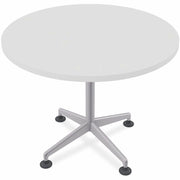 Special-T ZIA Series Round Hospitality Tables, 42" Diameter, 29" Height, White High Pressure Laminate Top, Powder Coated X-Shaped Cast Aluminum and Steel Base, Mid-Century Modern Style, 8 per Bundle