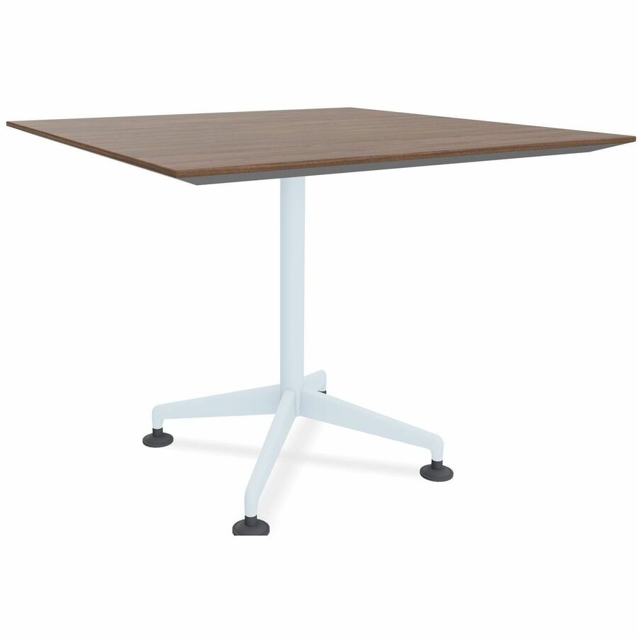 Special-T ZIA Series Hospitality Tables, Square 42"x42" Walnut HPL Top, Powder Coated X-Shaped Cast Aluminum/Steel Base, Mid-Century Modern Style, 29" Height, 6 Tables per Bundle