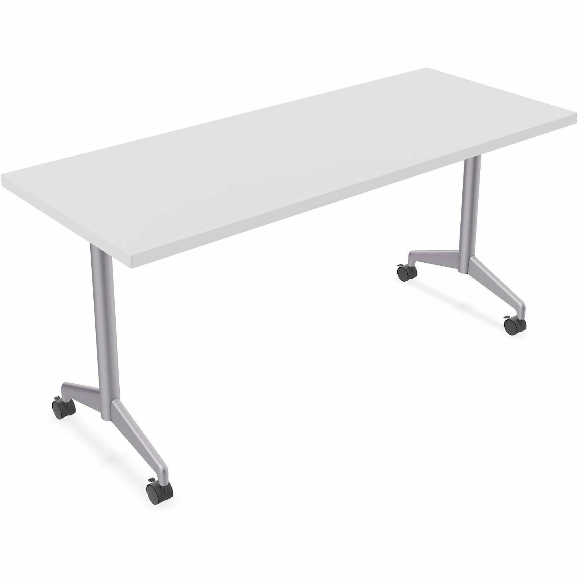 Special-T ZIA Series Training Tables, Rectangle, 24" x 60", White High Pressure Laminate, Powder Coated T-shaped Base, Cast Aluminum/Steel, Foldable, Flip-top, 6 Tables per Bundle