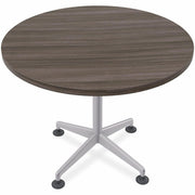 Special-T ZIA Series Round Hospitality Tables, 36" Diameter, 29" Height, Gray Driftwood High Pressure Laminate, Powder Coated X-Shaped Cast Aluminum/Steel Base, Mid-Century Modern Style, 10 Tables per Bundle