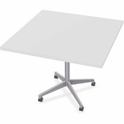 Special-T ZIA Series Hospitality Tables, Square 42"x42" White High Pressure Laminate Top, Powder Coated X-Shaped Cast Aluminum/Steel Base, Mid-Century Modern Style, 29" Height, 6 Tables per Bundle