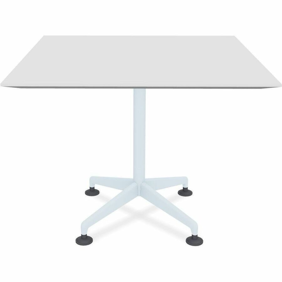 Special-T ZIA Series Hospitality Tables, Square 42"x42" White High Pressure Laminate Top, Powder Coated X-Shaped Cast Aluminum/Steel Base, Mid-Century Modern Style, 29" Height, 6 Tables per Bundle