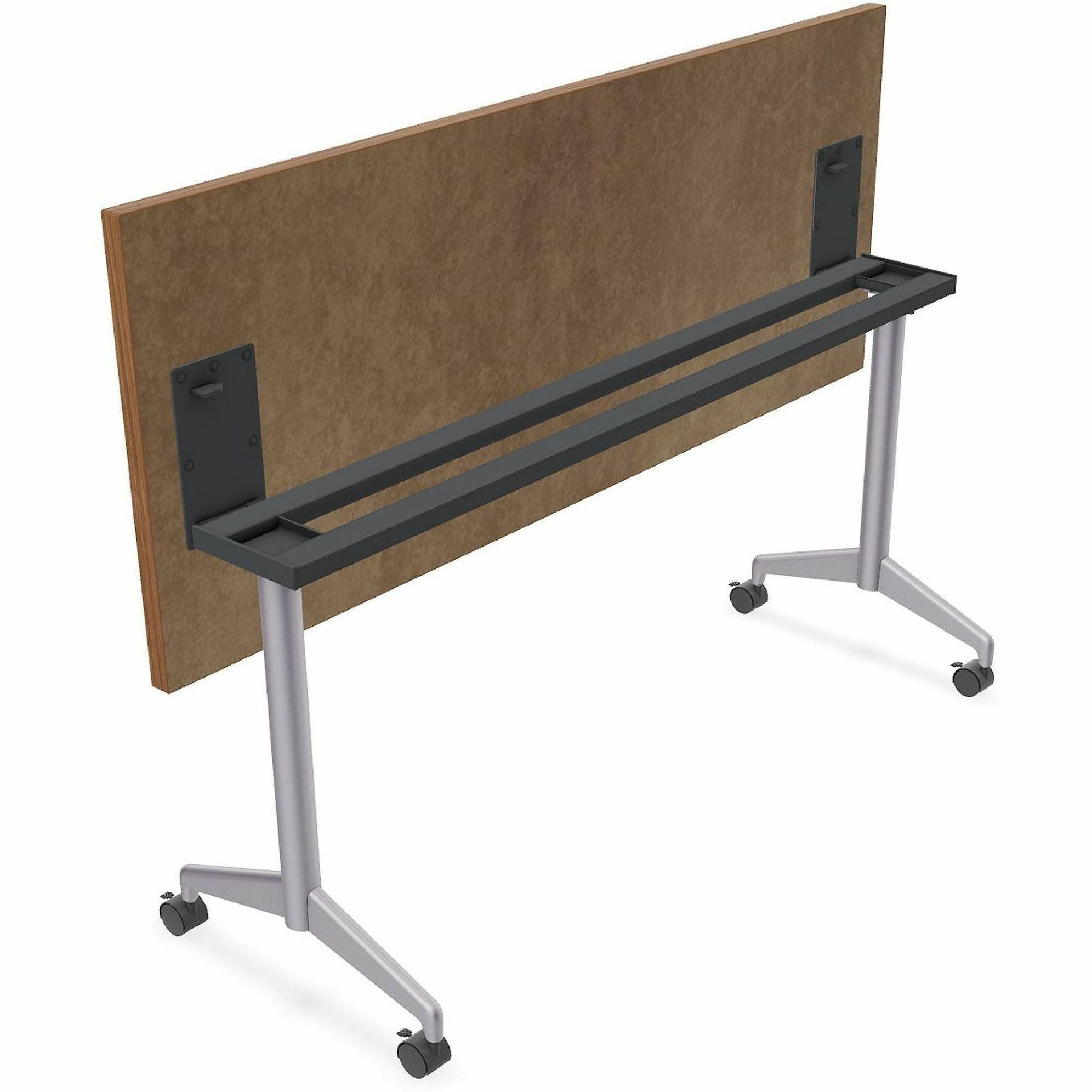 Special-T ZIA Series Training Tables, Rectangle, 24" x 48", 29" High, Walnut High Pressure Laminate, Powder Coated T-shaped Cast Aluminum/Steel Base, Flip-top, Foldable, 6 Tables per Bundle