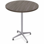 Special-T ZIA Series Hospitality Tables, Round 36" Diameter, 42" Height, Gray Driftwood High Pressure Laminate, Powder Coated X-Shaped Cast Aluminum/Steel Base, Mid-Century Modern Style, 6 Tables per Bundle
