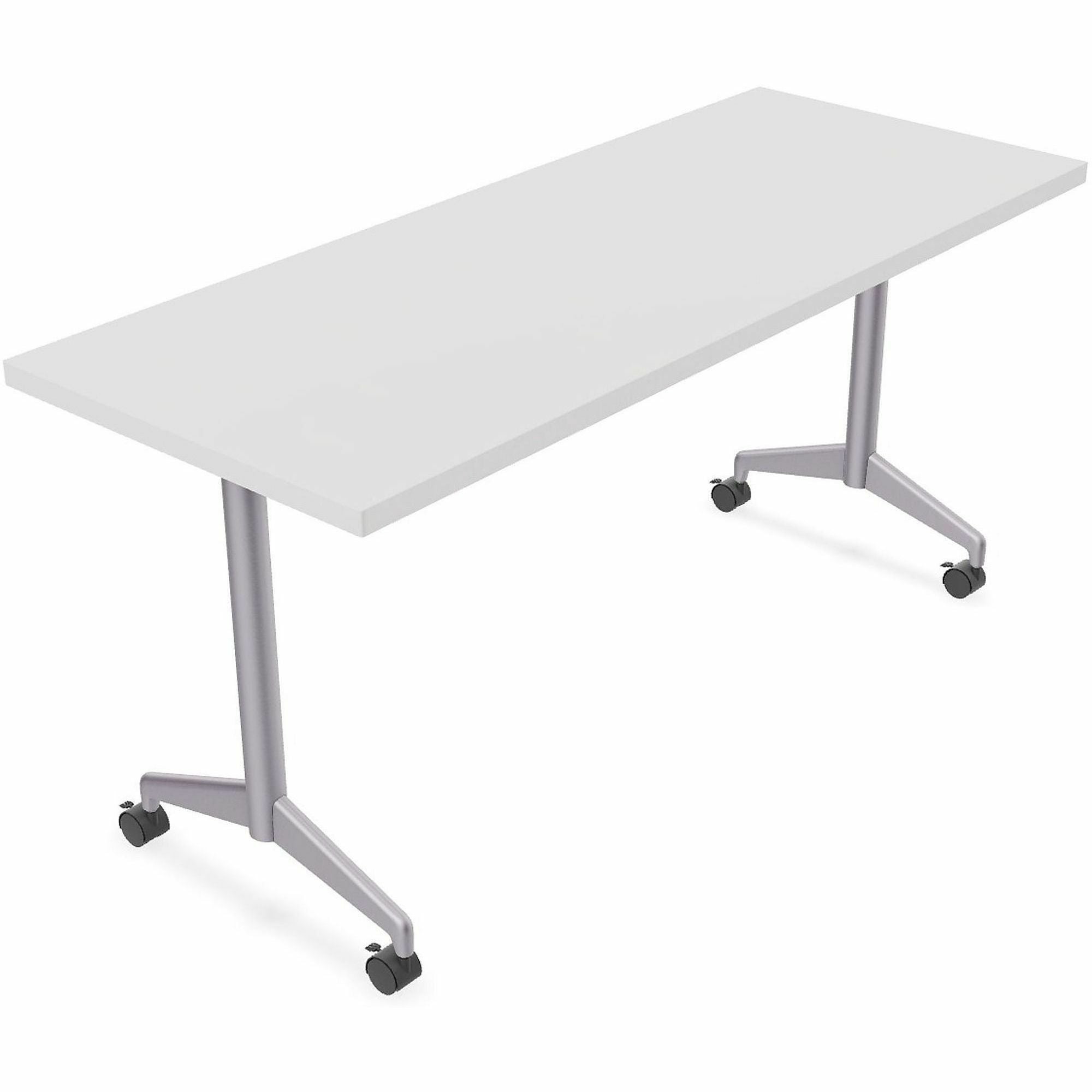 Special-T ZIA Series Training Tables, Rectangle, 24" x 48", 29" High, White HPL Top, Powder Coated T-shaped Cast Aluminum/Steel Base, Foldable, Flip-top, 6 Tables per Bundle