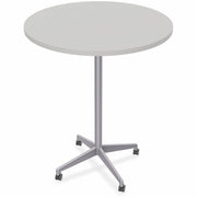 Special-T ZIA Series Round Hospitality Tables, 36" Diameter, 42" Height, Mid-Century Modern, Gray High Pressure Laminate, Powder Coated X-Shaped Cast Aluminum/Steel Base, 6 per Bundle