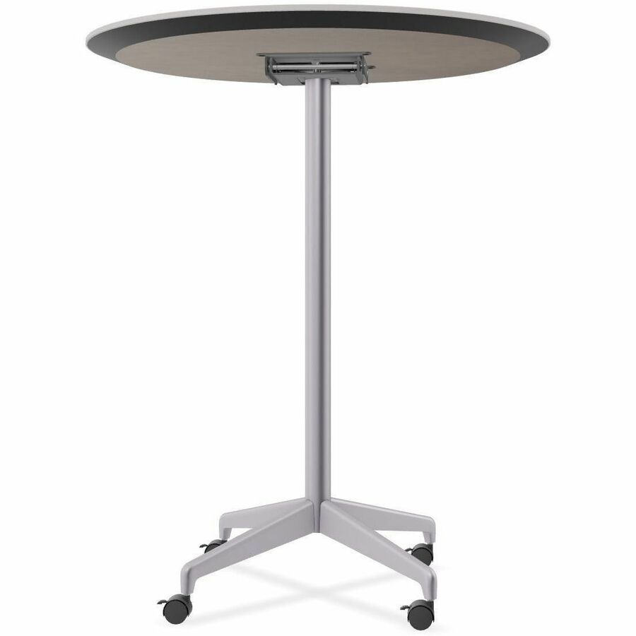 Special-T ZIA Series Round Hospitality Tables, 36" Diameter, 42" Height, Mid-Century Modern, Gray High Pressure Laminate, Powder Coated X-Shaped Cast Aluminum/Steel Base, 6 per Bundle