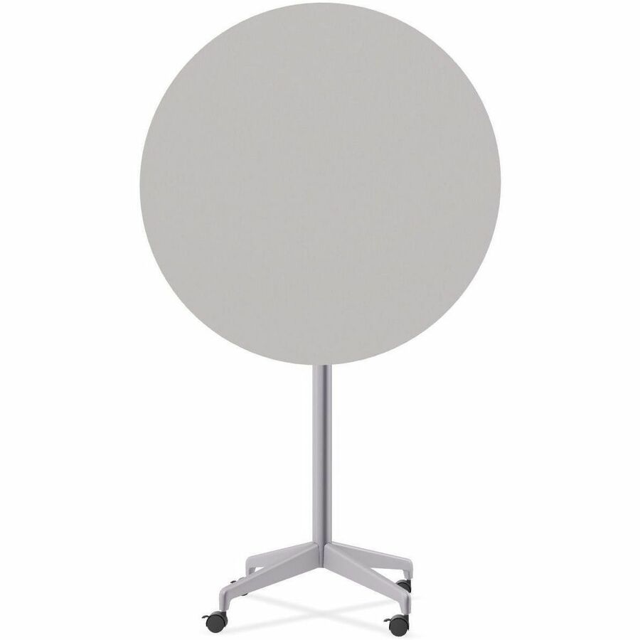 Special-T ZIA Series Round Hospitality Tables, 36" Diameter, 42" Height, Mid-Century Modern, Gray High Pressure Laminate, Powder Coated X-Shaped Cast Aluminum/Steel Base, 6 per Bundle