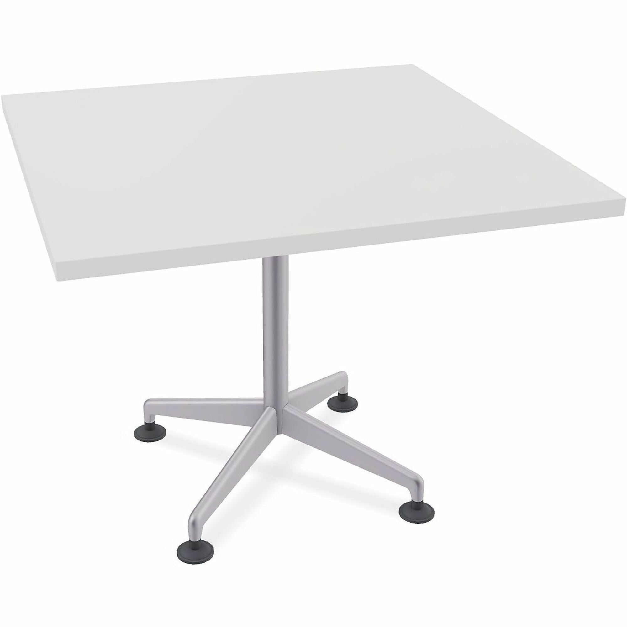 Special-T ZIA Series Hospitality Tables, Square 42"x42" White High Pressure Laminate Top, Powder Coated X-Shaped Cast Aluminum/Steel Base, Mid-Century Modern Style, 29" Height, 8 Tables per Bundle