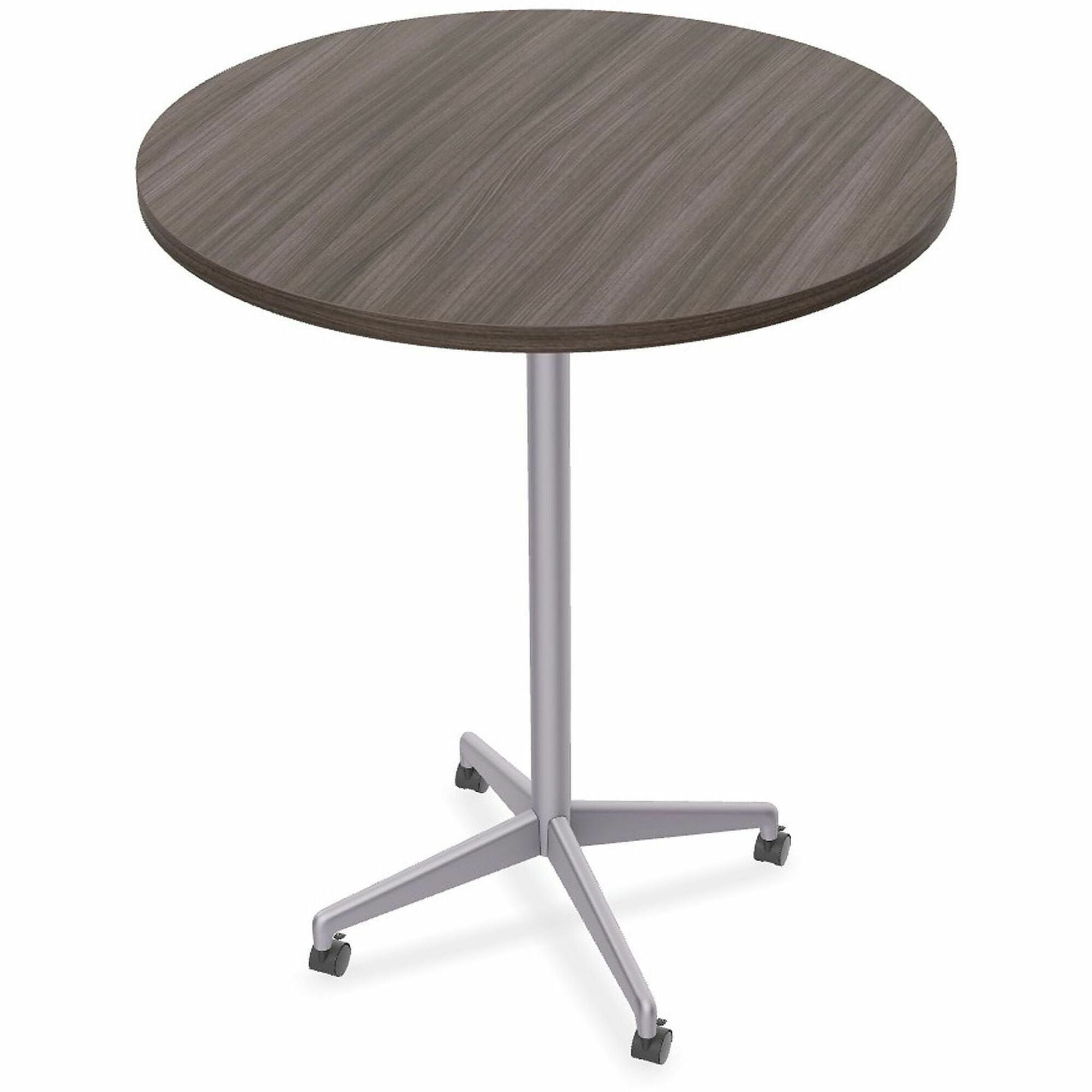 Special-T ZIA Series Round Hospitality Table, 42" Diameter, 42" Height, Gray Driftwood High Pressure Laminate, Powder Coated X-Shaped Cast Aluminum/Steel Base, Mid-Century Modern Style, 6 Tables per Bundle