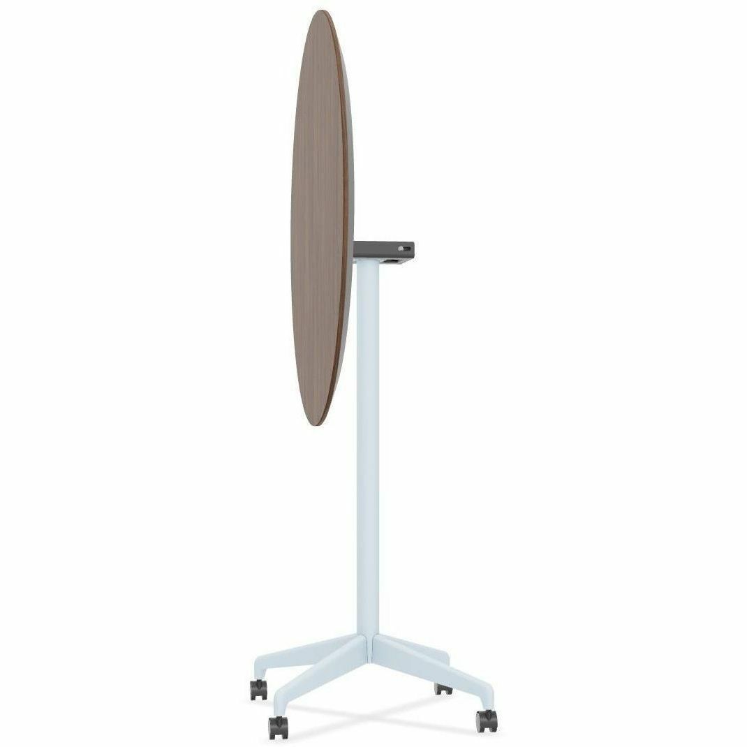 Special-T ZIA Series Round Hospitality Tables, 36" Diameter, 42" Height, Walnut High Pressure Laminate Top, Powder Coated X-Shaped Cast Aluminum/Steel Base, Mid-Century Modern Style, 6 per Bundle