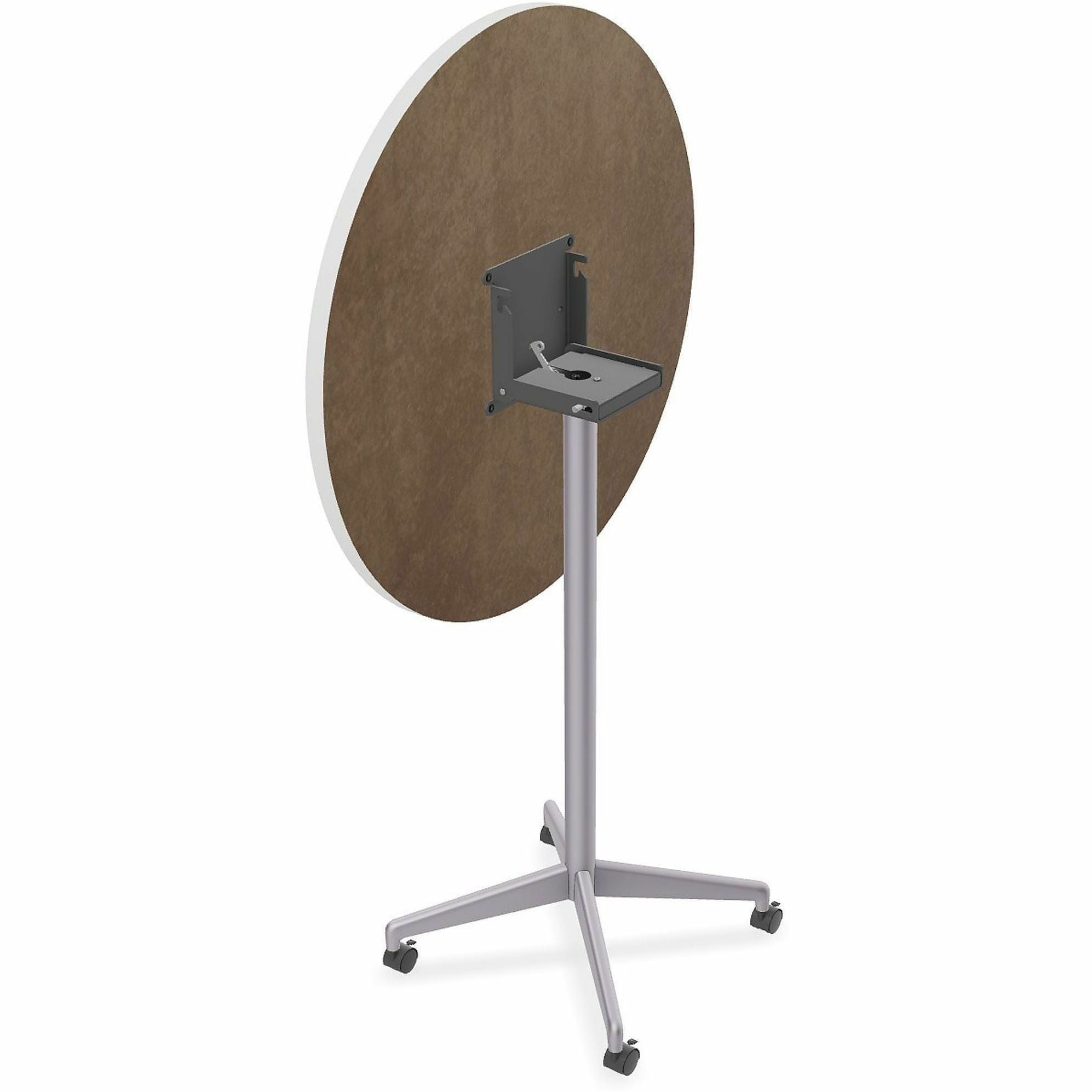 Special-T ZIA Series Round Hospitality Tables, 36" Diameter, 42" Height, White High Pressure Laminate Top, Powder Coated X-Shaped Cast Aluminum and Steel Base, Mid-Century Modern Style, 6 per Bundle