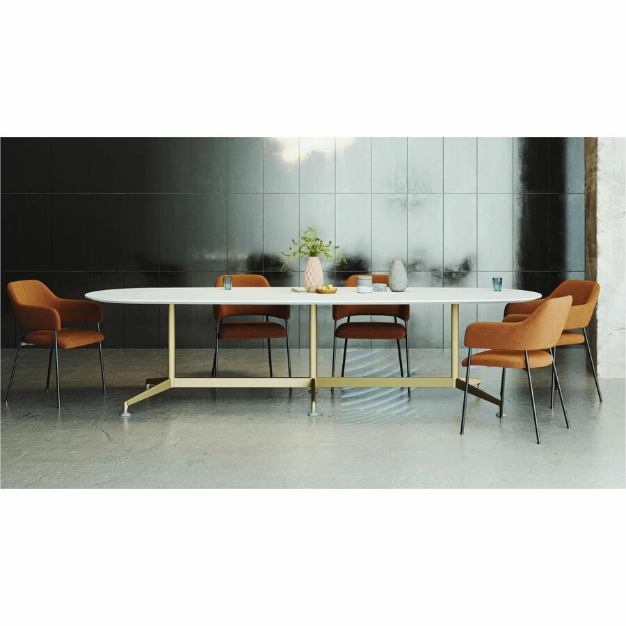 Special-T ZIA Series Conference Table, Elipse Top, 84"W x 48"D x 29"H, White High Pressure Laminate, Powder Coated Double Column Cast Aluminum/Steel Base, 2 Tables per Bundle