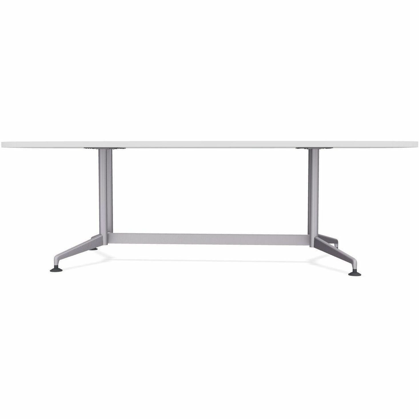Special-T ZIA Series Conference Table, Elipse Top, 84"W x 48"D x 29"H, White High Pressure Laminate, Powder Coated Double Column Cast Aluminum/Steel Base, 2 Tables per Bundle