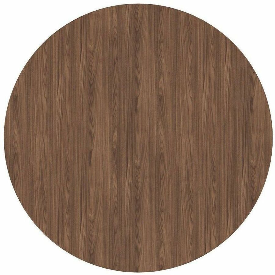 Special-T ZIA Series Round Hospitality Tables, 42" Diameter, 42" Height, Walnut High Pressure Laminate, Powder Coated X-Shaped Cast Aluminum/Steel Base, Mid-Century Modern Style, 6 Tables per Bundle