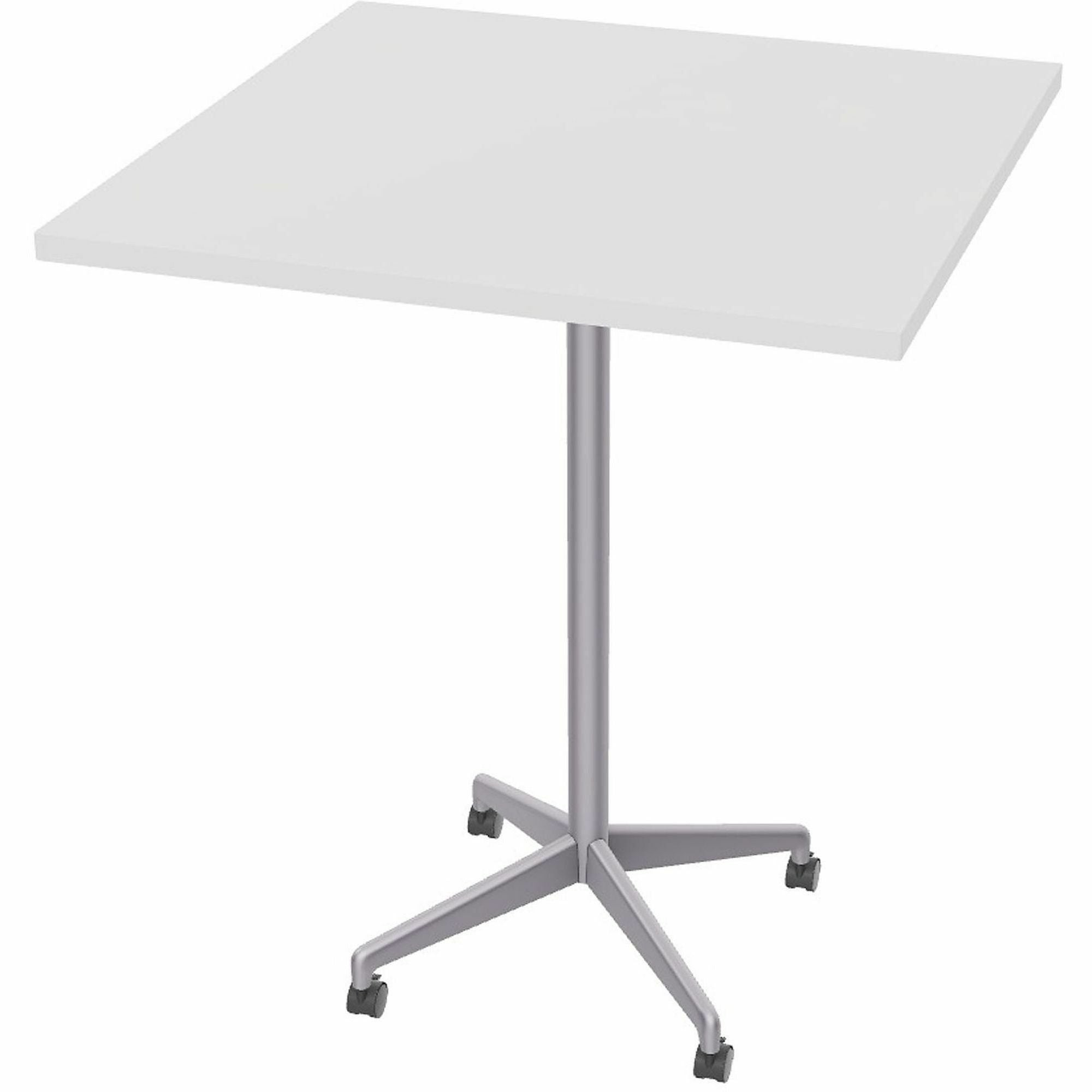 Special-T ZIA Series Hospitality Tables, Square 36"x36" Top, 42" Height, White High Pressure Laminate, Powder Coated X-Shaped Cast Aluminum/Steel Base, Mid-Century Modern Style, 6 per Bundle