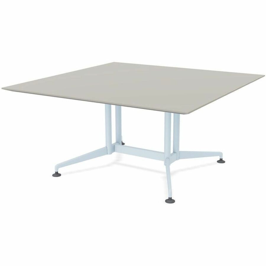 Special-T ZIA Series Hospitality Tables, Square 42"x42" Top, 29" Height, Powder Coated X-shaped Base, Mid-Century Modern Style, Gray High Pressure Laminate, Cast Aluminum/Steel Base, 8 per Bundle