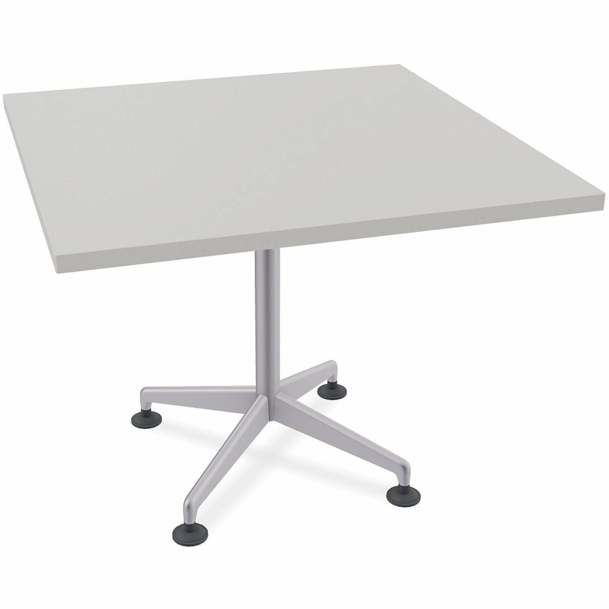 Special-T ZIA Series Hospitality Tables, Square 42"x42" Top, 29" Height, Powder Coated X-shaped Base, Mid-Century Modern Style, Gray High Pressure Laminate, Cast Aluminum/Steel Base, 8 per Bundle