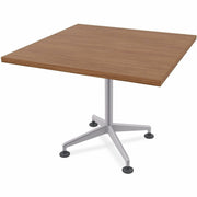 Special-T ZIA Series Hospitality Tables, Square 36"x36" Walnut High Pressure Laminate Top, Powder Coated X-Shaped Cast Aluminum/Steel Base, Mid-Century Modern Style, 29" Height, 8 Tables per Bundle