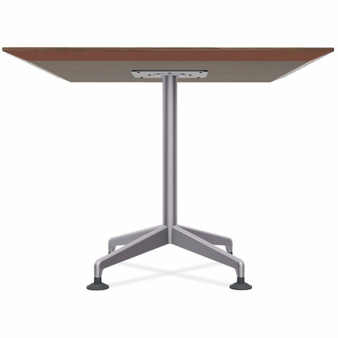 Special-T ZIA Series Hospitality Tables, Square 36"x36" Walnut High Pressure Laminate Top, Powder Coated X-Shaped Cast Aluminum/Steel Base, Mid-Century Modern Style, 29" Height, 8 Tables per Bundle