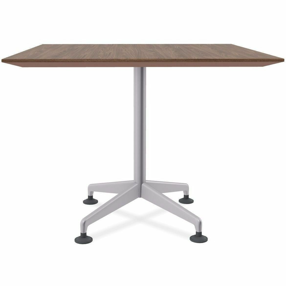 Special-T ZIA Series Hospitality Tables, Square 36"x36" Walnut High Pressure Laminate Top, Powder Coated X-Shaped Cast Aluminum/Steel Base, Mid-Century Modern Style, 29" Height, 8 Tables per Bundle