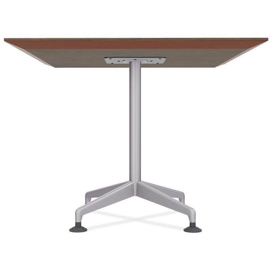 Special-T ZIA Series Hospitality Tables, Square 36"x36" Walnut High Pressure Laminate Top, Powder Coated X-Shaped Cast Aluminum/Steel Base, Mid-Century Modern Style, 29" Height, 8 Tables per Bundle