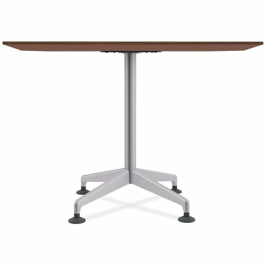 Special-T ZIA Series Hospitality Tables, Square 36"x36" Walnut High Pressure Laminate Top, Powder Coated X-Shaped Cast Aluminum/Steel Base, Mid-Century Modern Style, 29" Height, 8 Tables per Bundle
