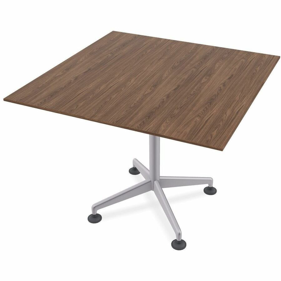 Special-T ZIA Series Hospitality Tables, Square 36"x36" Walnut High Pressure Laminate Top, Powder Coated X-Shaped Cast Aluminum/Steel Base, Mid-Century Modern Style, 29" Height, 8 Tables per Bundle