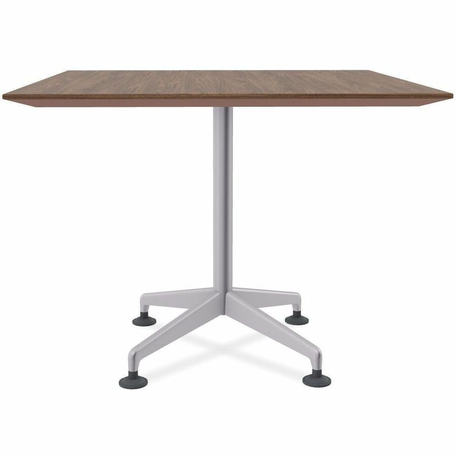 Special-T ZIA Series Hospitality Tables, Square 36"x36" Walnut High Pressure Laminate Top, Powder Coated X-Shaped Cast Aluminum/Steel Base, Mid-Century Modern Style, 29" Height, 8 Tables per Bundle