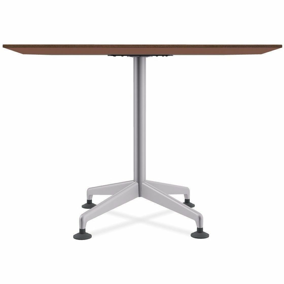 Special-T ZIA Series Hospitality Tables, Square 36"x36" Walnut High Pressure Laminate Top, Powder Coated X-Shaped Cast Aluminum/Steel Base, Mid-Century Modern Style, 29" Height, 8 Tables per Bundle