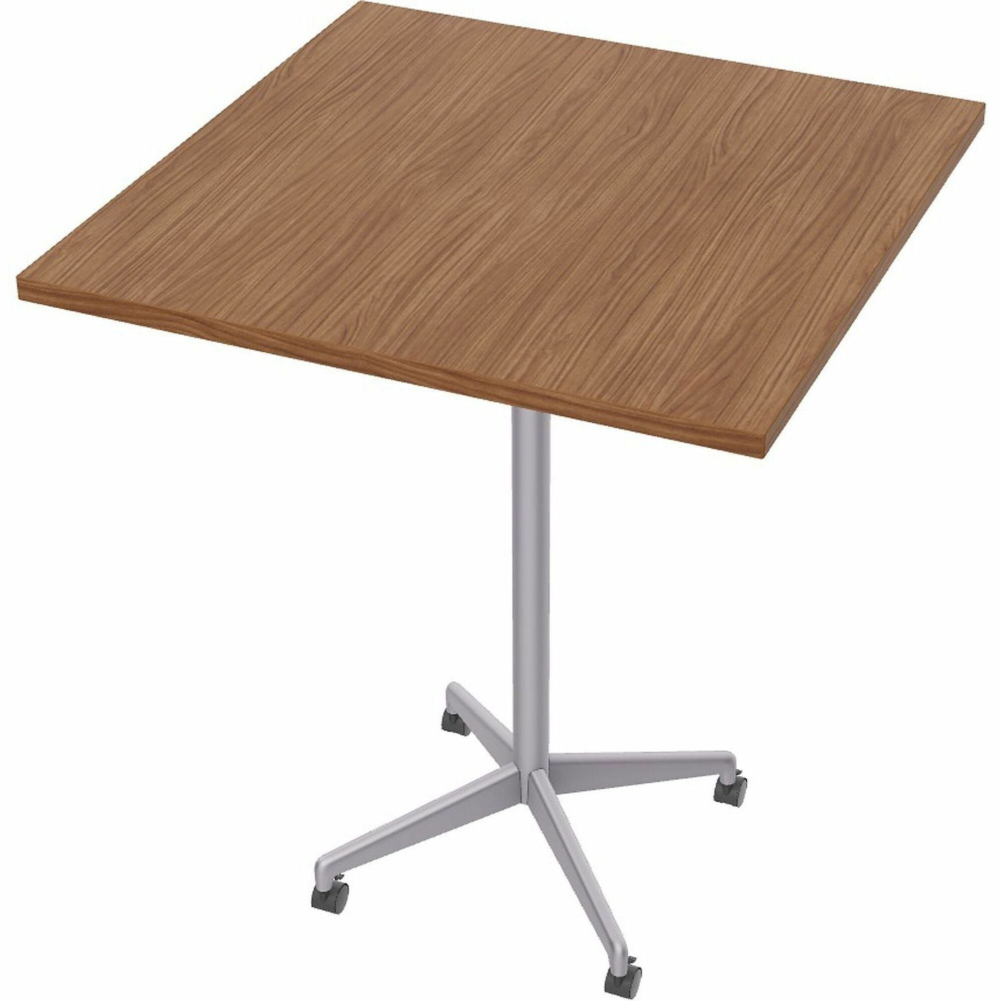 Special-T ZIA Series Hospitality Tables, Square 42"x42" Walnut High Pressure Laminate Top, Powder Coated X-Shaped Cast Aluminum/Steel Base, Mid-Century Modern Style, 42" Height, 6 Tables per Bundle
