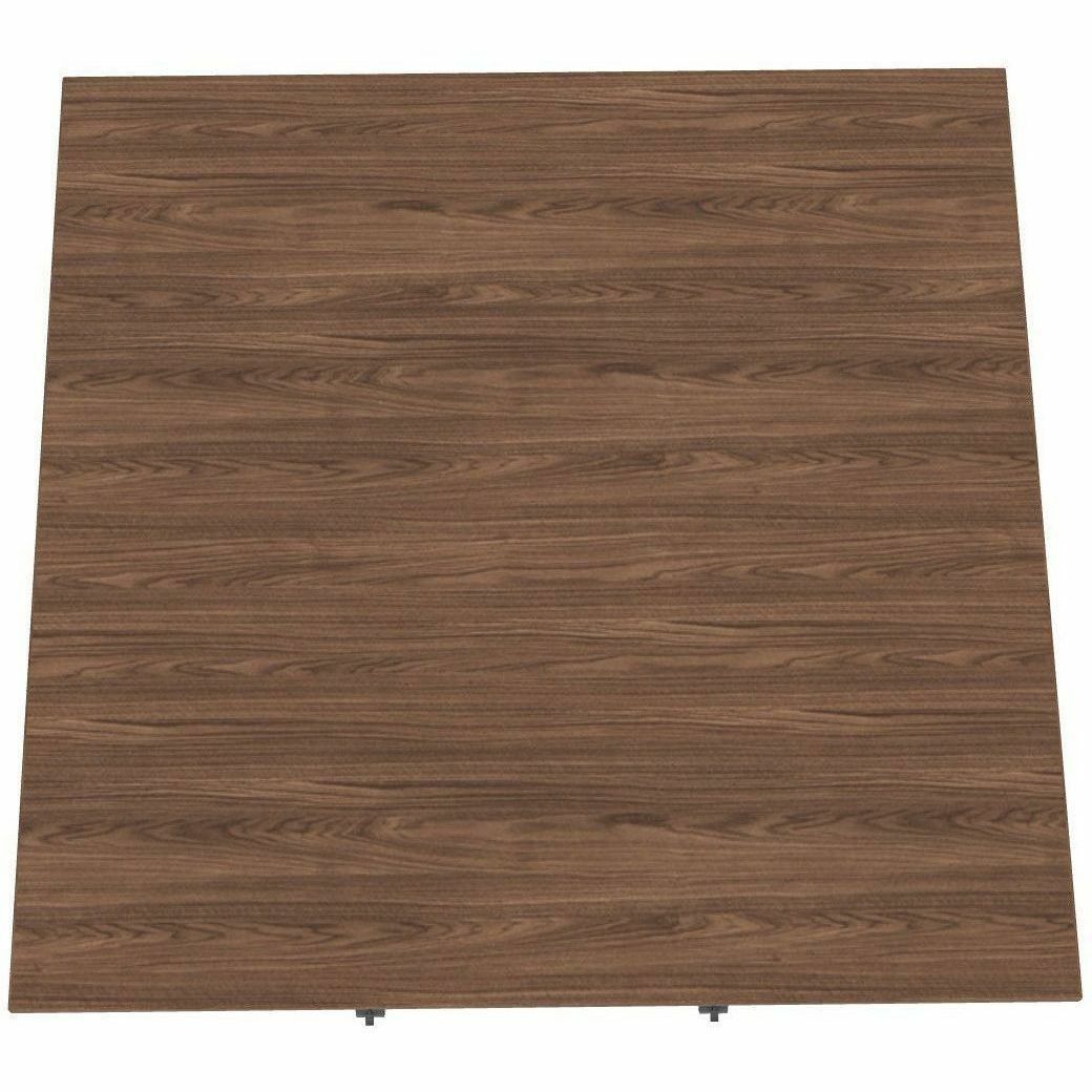 Special-T ZIA Series Hospitality Tables, Square 42"x42" Walnut High Pressure Laminate Top, Powder Coated X-Shaped Cast Aluminum/Steel Base, Mid-Century Modern Style, 42" Height, 6 Tables per Bundle