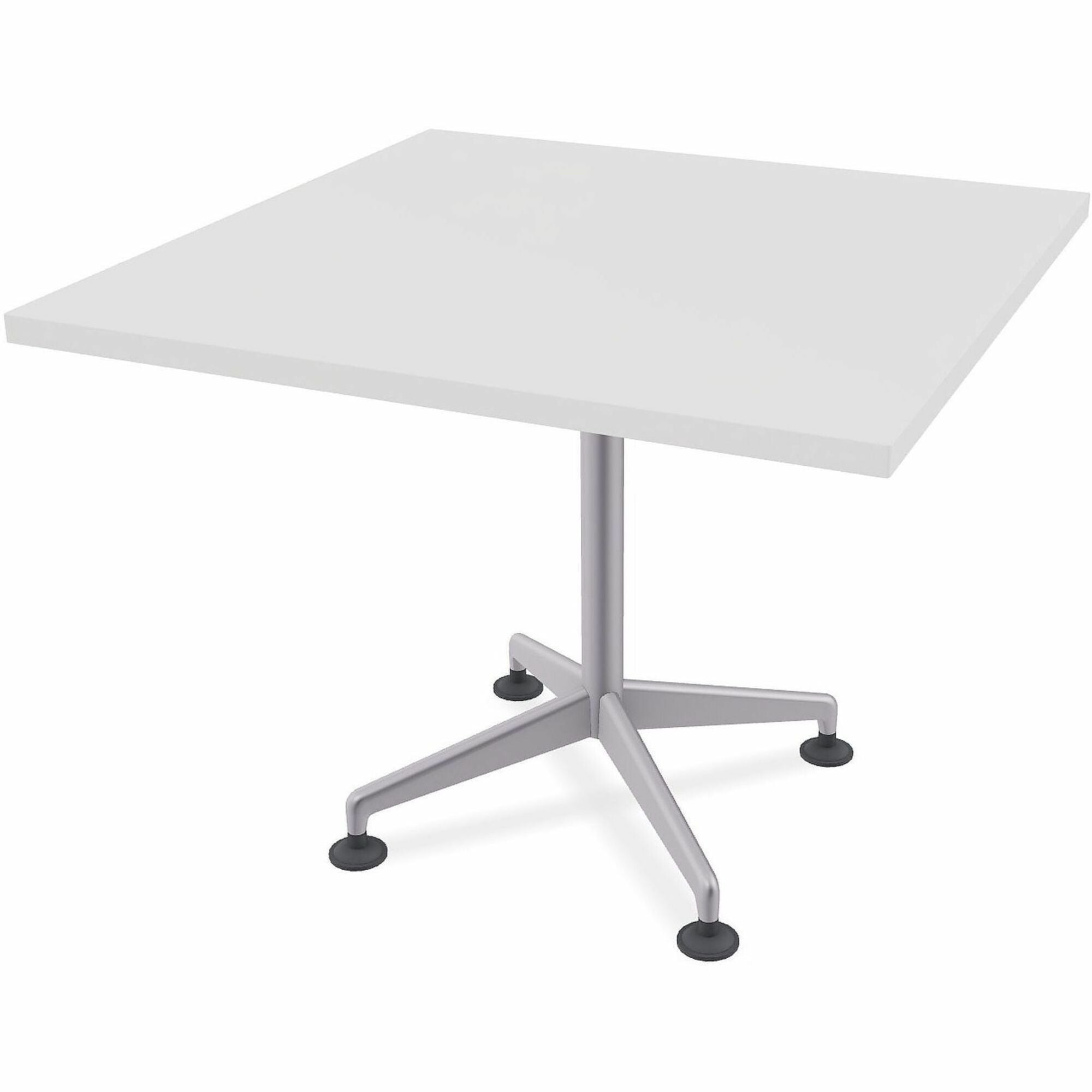 Special-T ZIA Series Hospitality Tables, Square 36"x36" White High Pressure Laminate Top, Powder Coated X-Shaped Cast Aluminum/Steel Base, Mid-Century Modern Style, 29" Height, 8 Tables per Bundle