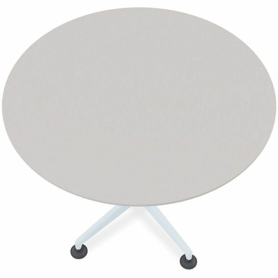 Special-T ZIA Series Round Hospitality Tables, 36" Diameter, 29" Height, Gray Driftwood High Pressure Laminate, Powder Coated X-Shaped Cast Aluminum and Steel Base, Mid-Century Modern Style, 6 per Bundle