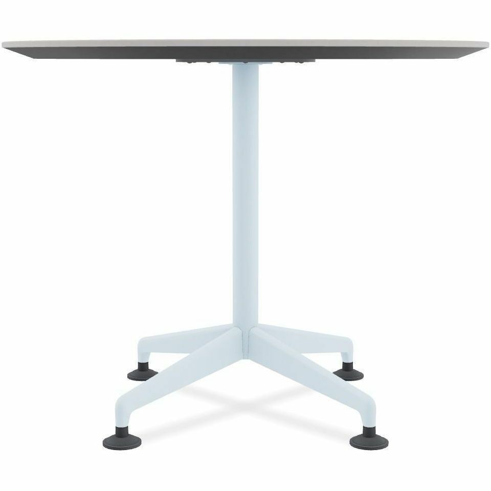 Special-T ZIA Series Round Hospitality Tables, 36" Diameter, 29" Height, Gray Driftwood High Pressure Laminate, Powder Coated X-Shaped Cast Aluminum and Steel Base, Mid-Century Modern Style, 6 per Bundle