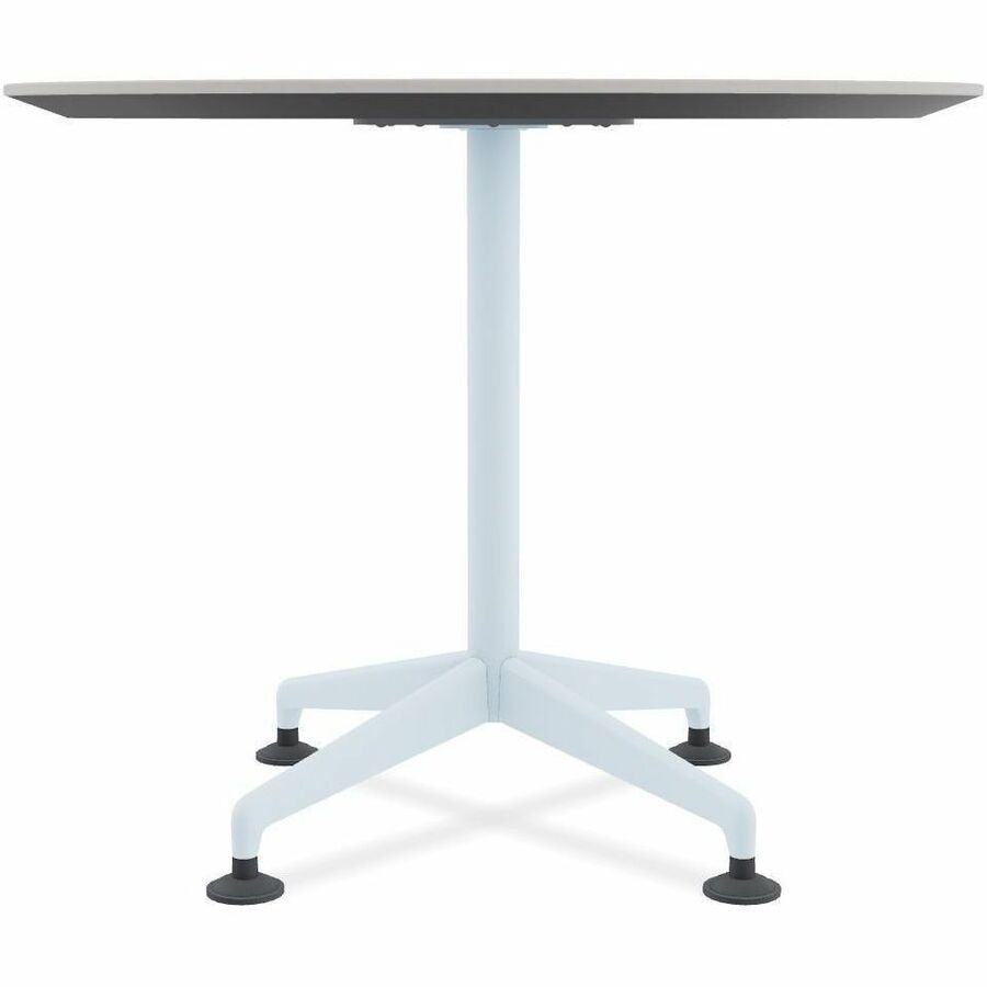 Special-T ZIA Series Round Hospitality Tables, 36" Diameter, 29" Height, Gray Driftwood High Pressure Laminate, Powder Coated X-Shaped Cast Aluminum and Steel Base, Mid-Century Modern Style, 6 per Bundle