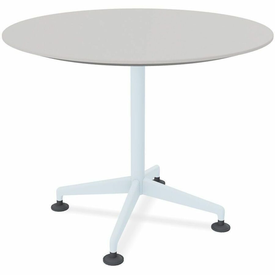 Special-T ZIA Series Round Hospitality Tables, 36" Diameter, 29" Height, Gray Driftwood High Pressure Laminate, Powder Coated X-Shaped Cast Aluminum and Steel Base, Mid-Century Modern Style, 6 per Bundle