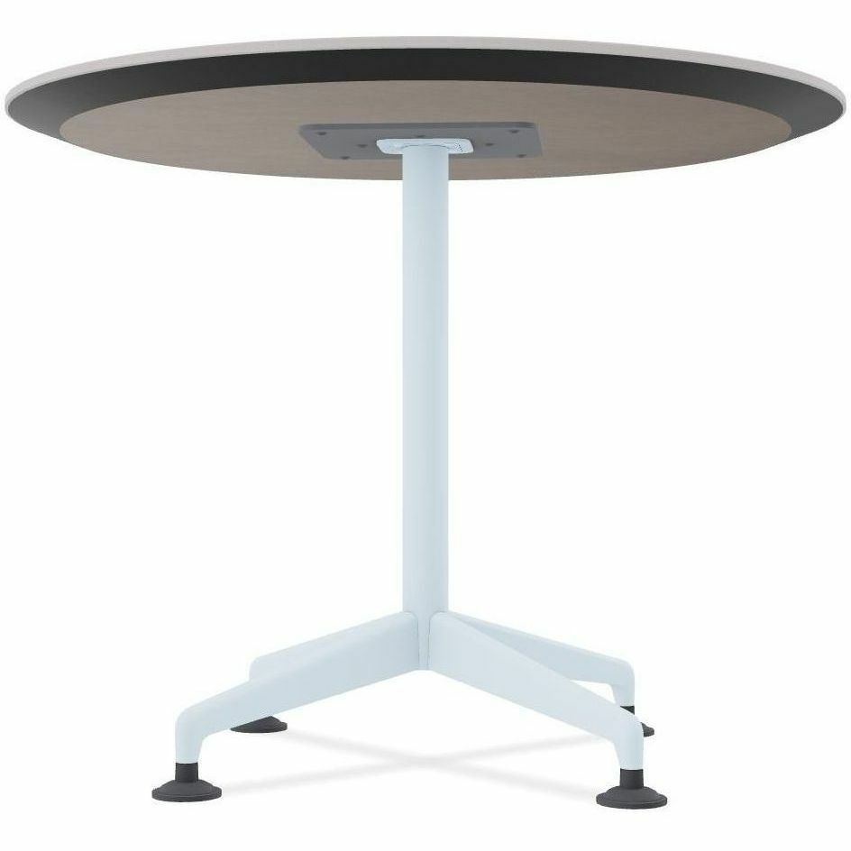 Special-T ZIA Series Round Hospitality Tables, 36" Diameter, 29" Height, Gray Driftwood High Pressure Laminate, Powder Coated X-Shaped Cast Aluminum and Steel Base, Mid-Century Modern Style, 6 per Bundle