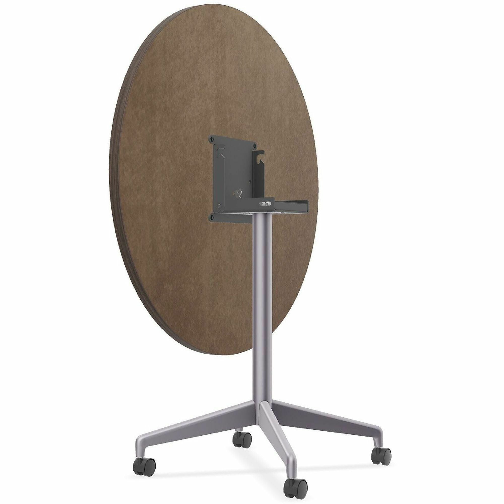 Special-T ZIA Series Round Hospitality Tables, 36" Diameter, 29" Height, Gray Driftwood High Pressure Laminate, Powder Coated X-Shaped Cast Aluminum and Steel Base, Mid-Century Modern Style, 6 per Bundle