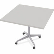 Special-T ZIA Series Hospitality Tables, Square 36"x36", 29" High, Gray High Pressure Laminate Top, Powder Coated X-Shaped Cast Aluminum/Steel Base, Mid-Century Modern Style, 6 Tables per Bundle