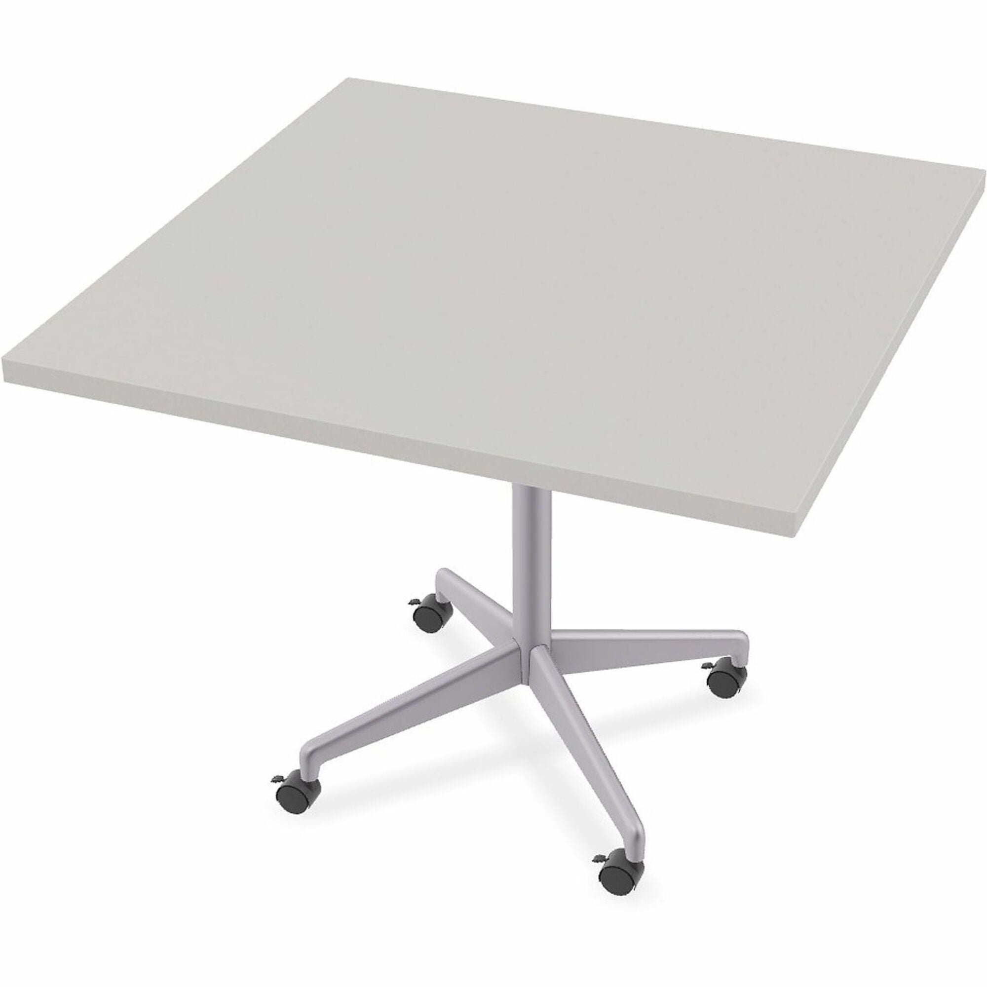 Special-T ZIA Series Hospitality Tables, Square 36"x36", 29" High, Gray High Pressure Laminate Top, Powder Coated X-Shaped Cast Aluminum/Steel Base, Mid-Century Modern Style, 6 Tables per Bundle