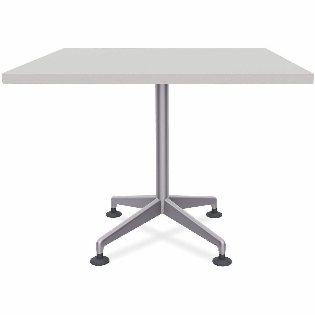 Special-T ZIA Series Hospitality Tables, Square 36"x36", 29" High, Gray High Pressure Laminate Top, Powder Coated X-Shaped Cast Aluminum/Steel Base, Mid-Century Modern Style, 6 Tables per Bundle