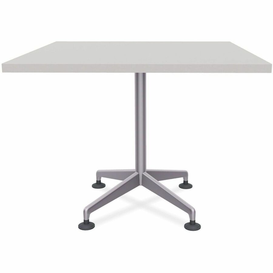 Special-T ZIA Series Hospitality Tables, Square 36"x36", 29" High, Gray High Pressure Laminate Top, Powder Coated X-Shaped Cast Aluminum/Steel Base, Mid-Century Modern Style, 6 Tables per Bundle