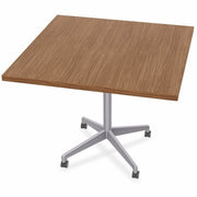 Special-T ZIA Series Hospitality Tables, Square 36"x36" Walnut High Pressure Laminate Top, Powder Coated X-Shaped Cast Aluminum/Steel Base, Mid-Century Modern Style, 29" Height, 6 Tables per Bundle