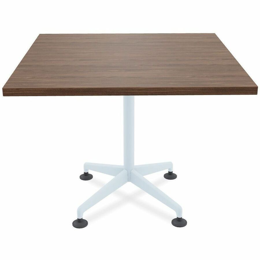 Special-T ZIA Series Hospitality Tables, Square 36"x36" Walnut High Pressure Laminate Top, Powder Coated X-Shaped Cast Aluminum/Steel Base, Mid-Century Modern Style, 29" Height, 6 Tables per Bundle