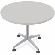 Special-T ZIA Series Round Hospitality Tables, 42" Diameter, 29" Height, Gray High Pressure Laminate, Powder Coated X-Shaped Cast Aluminum/Steel Base, Mid-Century Modern Style, 8 per Bundle