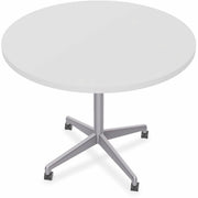 Special-T ZIA Series Hospitality Tables, Round 36" White High Pressure Laminate Top, Powder Coated X-Shaped Cast Aluminum and Steel Base, Mid-Century Modern Style, 29" Height, 6 Tables per Bundle